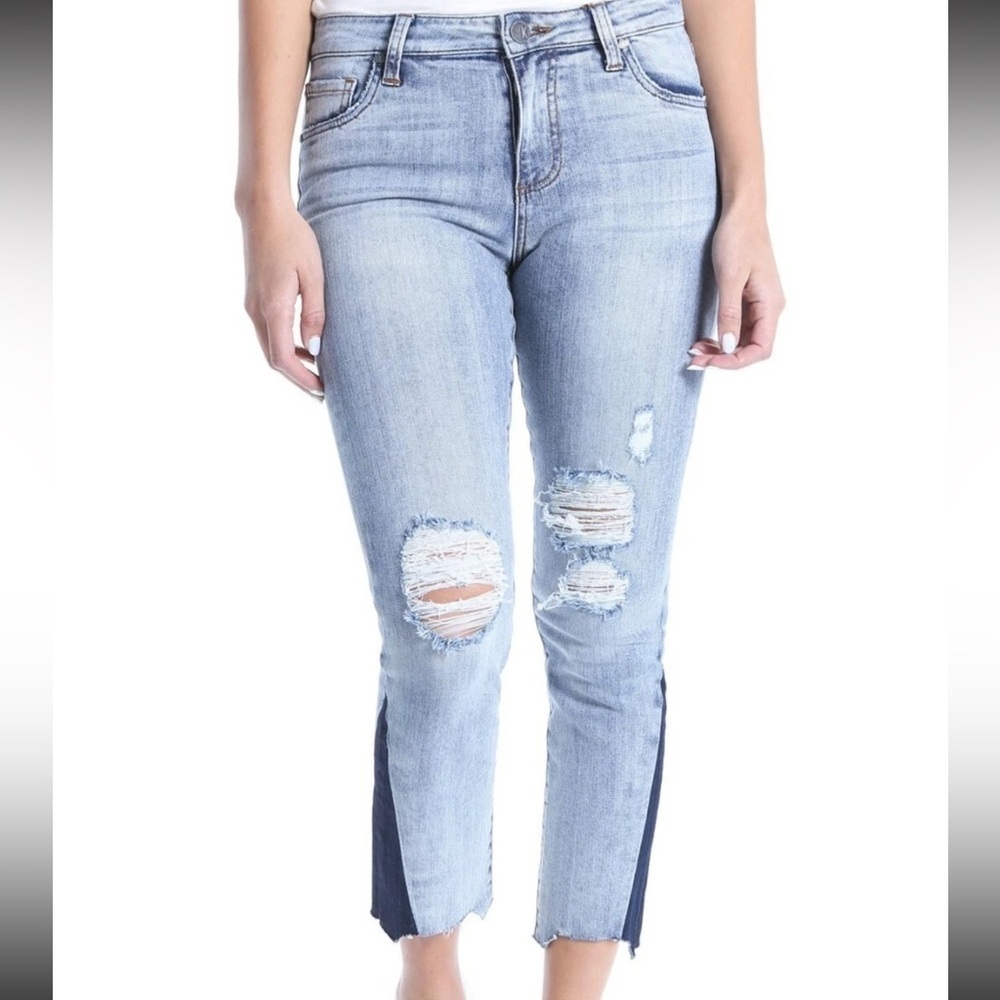 Kut From the Kloth Reese Ankle Straight Leg Jeans 8 Flare Inset Distressed